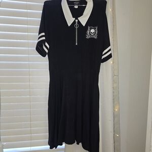 Skull Crest Polo Dress Large Black White Collared Goth